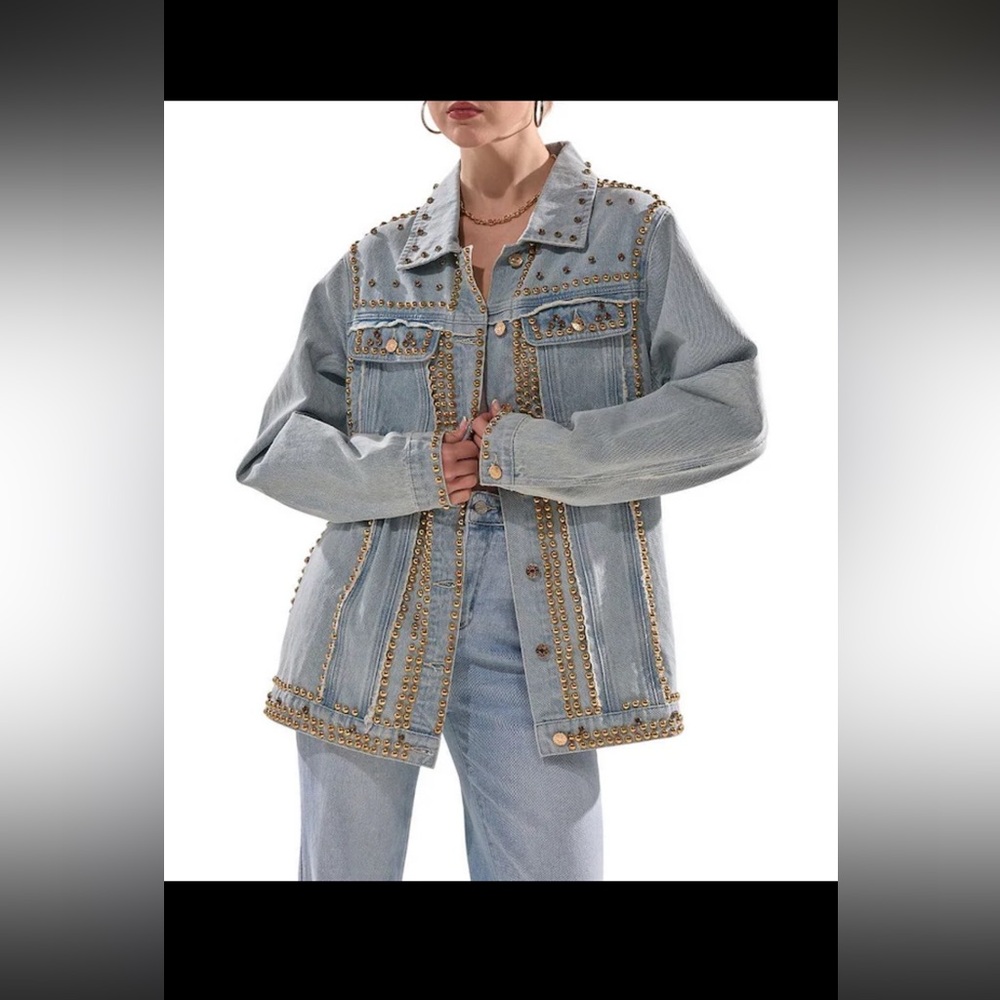 NWT Sable Studded Gold Point Denim Oversized Jean Jacket